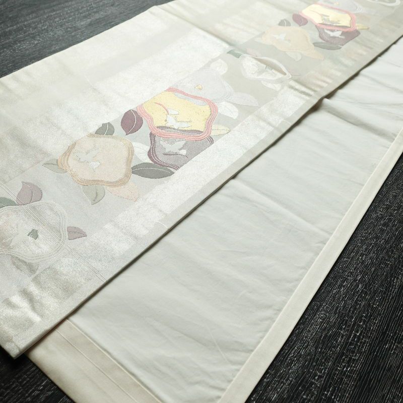 名古屋帯 太鼓柄 正絹 通し仕立て 箔 帯 金・銀_画像8