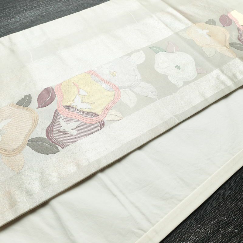 名古屋帯 太鼓柄 正絹 通し仕立て 箔 帯 金・銀_画像12