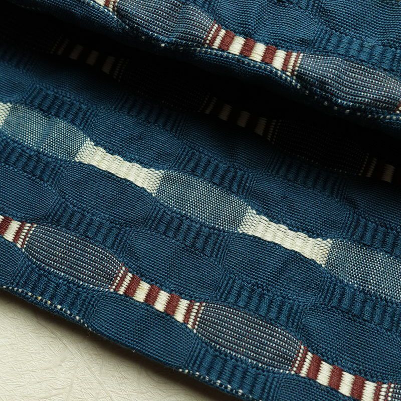 袋帯 全通柄 一般用 正絹 幾何学柄・抽象柄 帯 青・紺_画像6