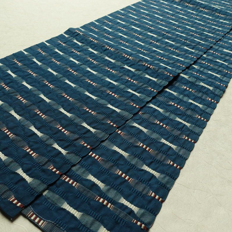 袋帯 全通柄 一般用 正絹 幾何学柄・抽象柄 帯 青・紺_画像7