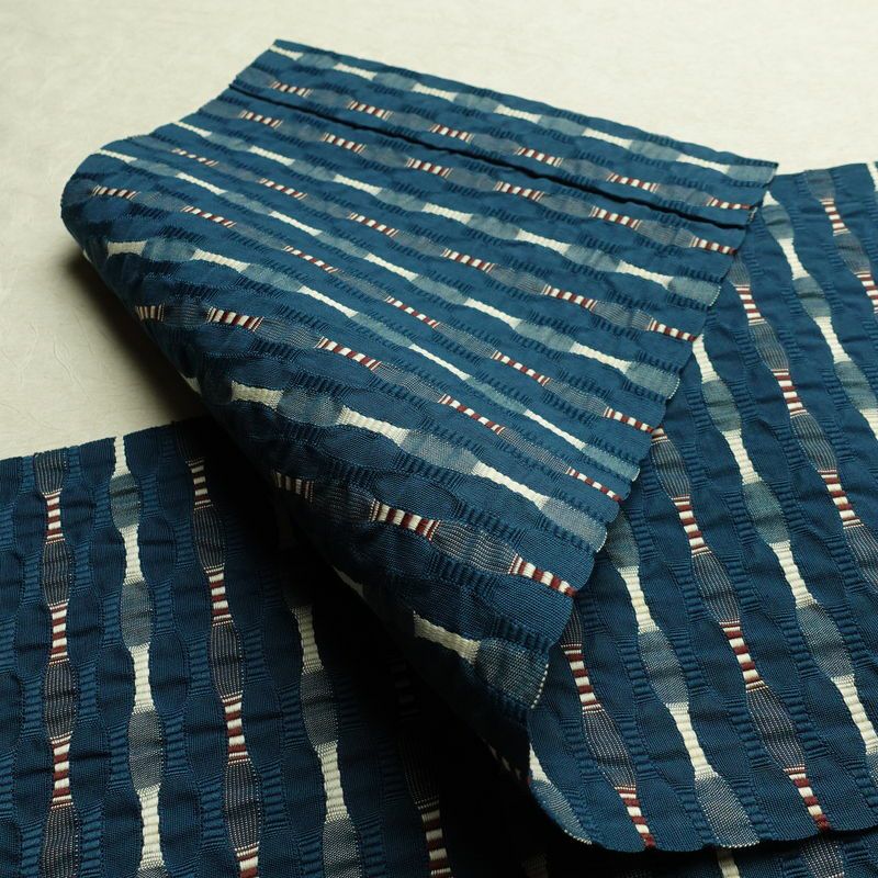 袋帯 全通柄 一般用 正絹 幾何学柄・抽象柄 帯 青・紺_画像8