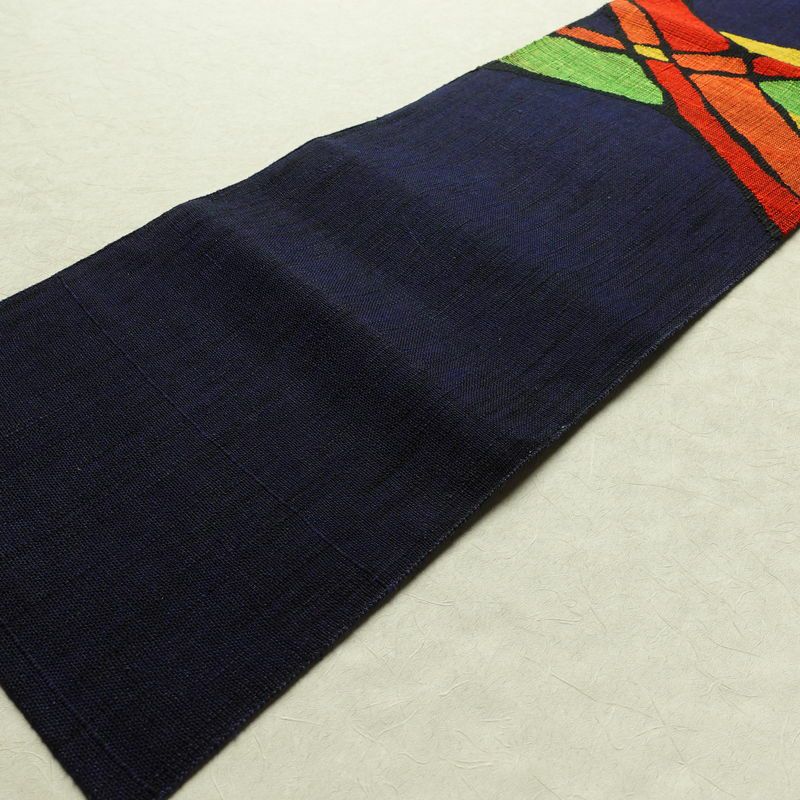 名古屋帯 太鼓柄 美品 正絹 幾何学柄・抽象柄 松葉仕立て 帯 青・紺_画像8