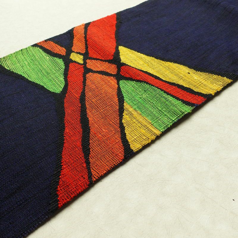 名古屋帯 太鼓柄 美品 正絹 幾何学柄・抽象柄 松葉仕立て 帯 青・紺_画像11