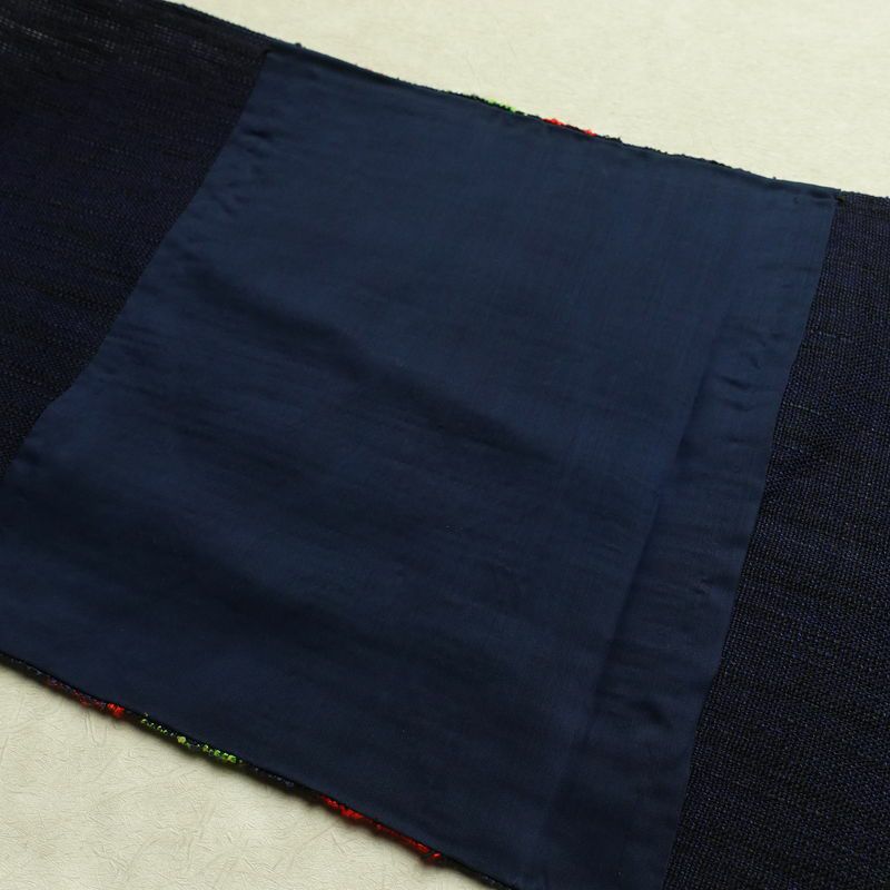 名古屋帯 太鼓柄 美品 正絹 幾何学柄・抽象柄 松葉仕立て 帯 青・紺_画像15