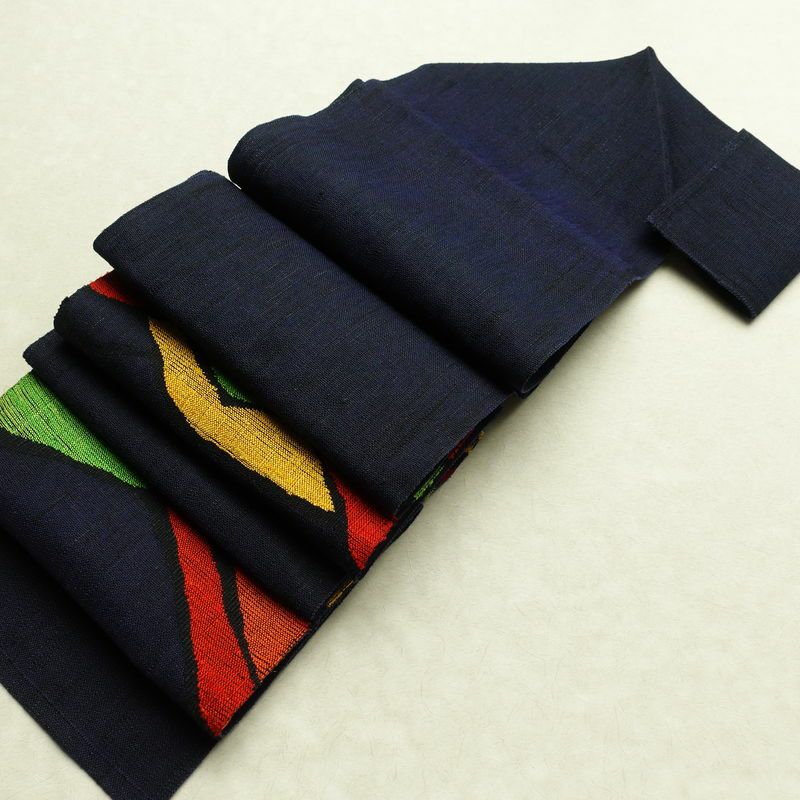 名古屋帯 太鼓柄 美品 正絹 幾何学柄・抽象柄 松葉仕立て 帯 青・紺_画像19