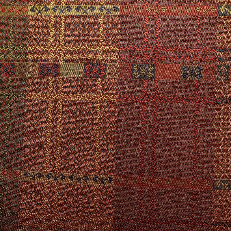 名古屋帯 全通柄 美品 正絹 幾何学柄・抽象柄 名古屋仕立て 帯 多色使い_画像2