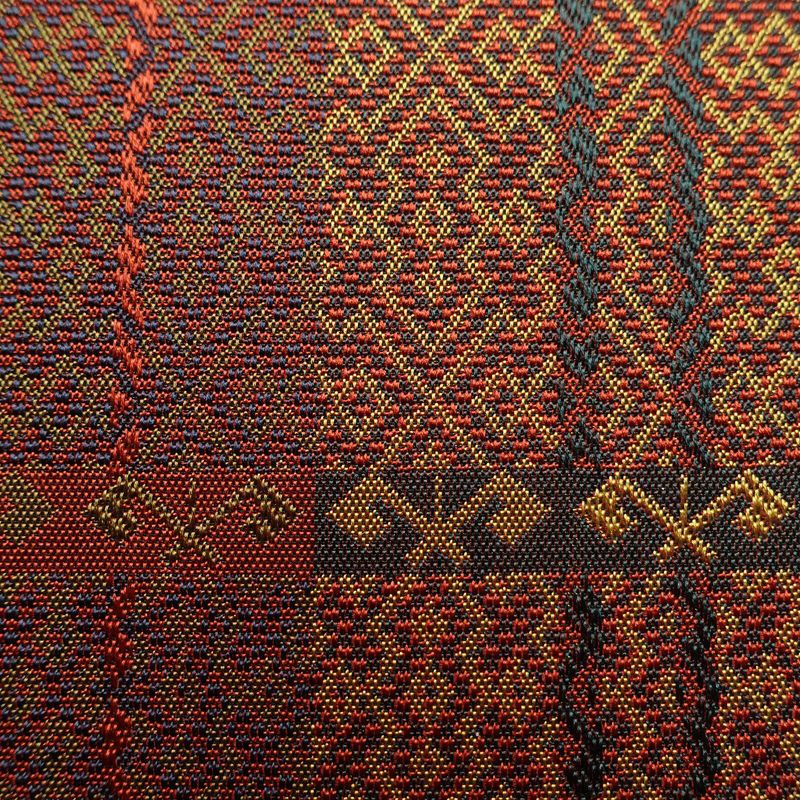 名古屋帯 全通柄 美品 正絹 幾何学柄・抽象柄 名古屋仕立て 帯 多色使い_画像4