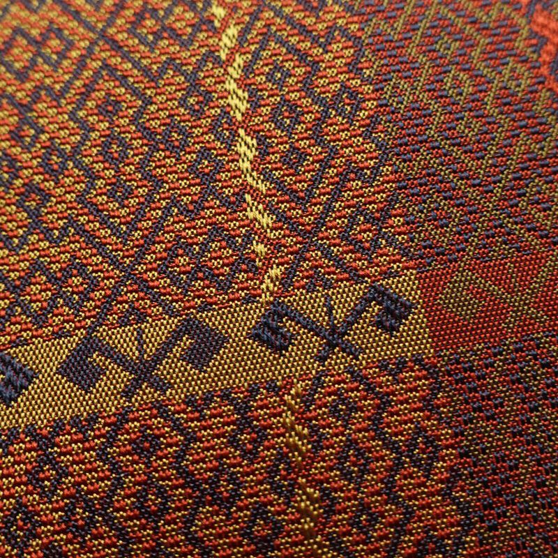 名古屋帯 全通柄 美品 正絹 幾何学柄・抽象柄 名古屋仕立て 帯 多色使い_画像5