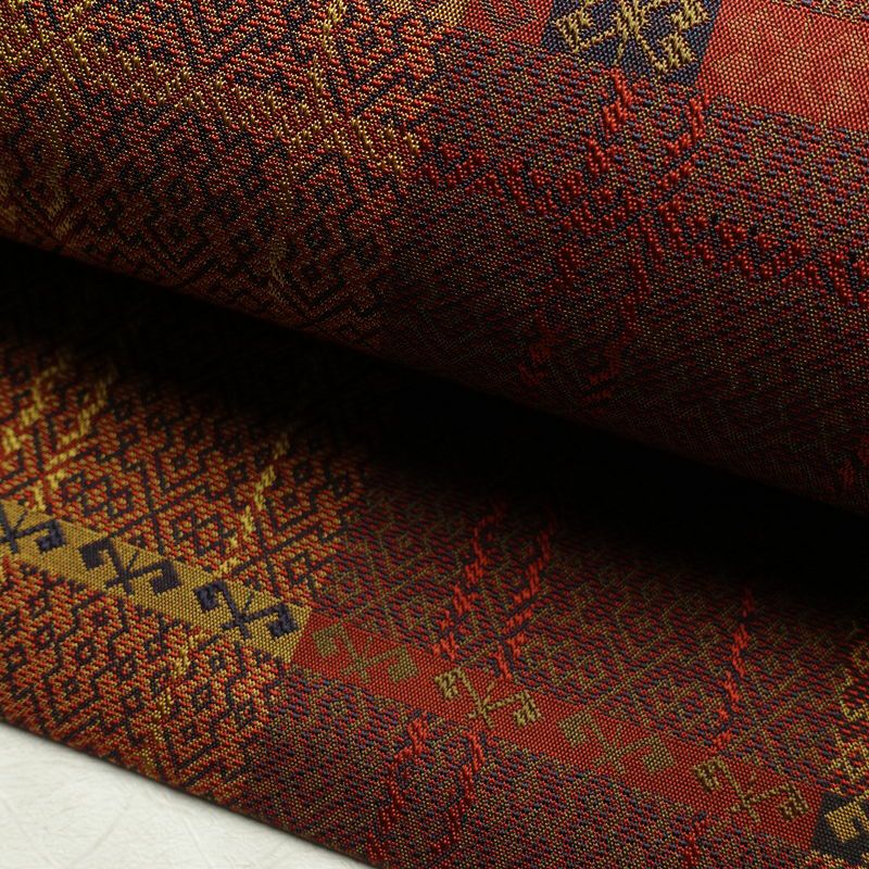 名古屋帯 全通柄 美品 正絹 幾何学柄・抽象柄 名古屋仕立て 帯 多色使い_画像7