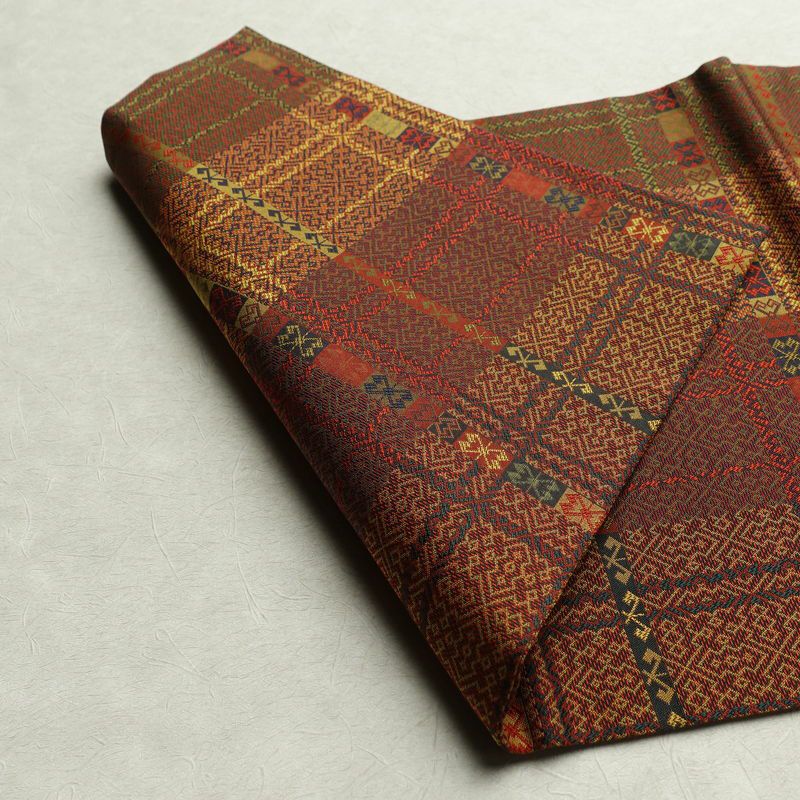 名古屋帯 全通柄 美品 正絹 幾何学柄・抽象柄 名古屋仕立て 帯 多色使い_画像9