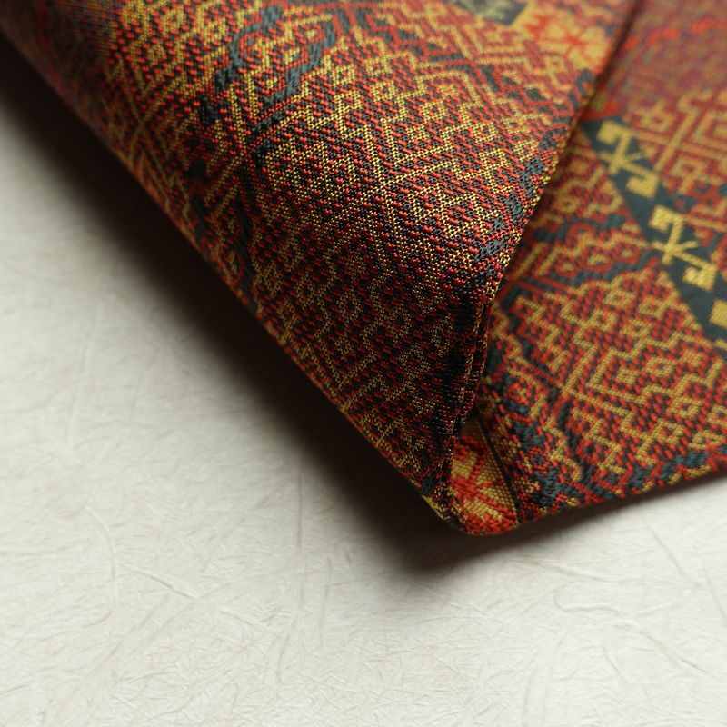 名古屋帯 全通柄 美品 正絹 幾何学柄・抽象柄 名古屋仕立て 帯 多色使い_画像10