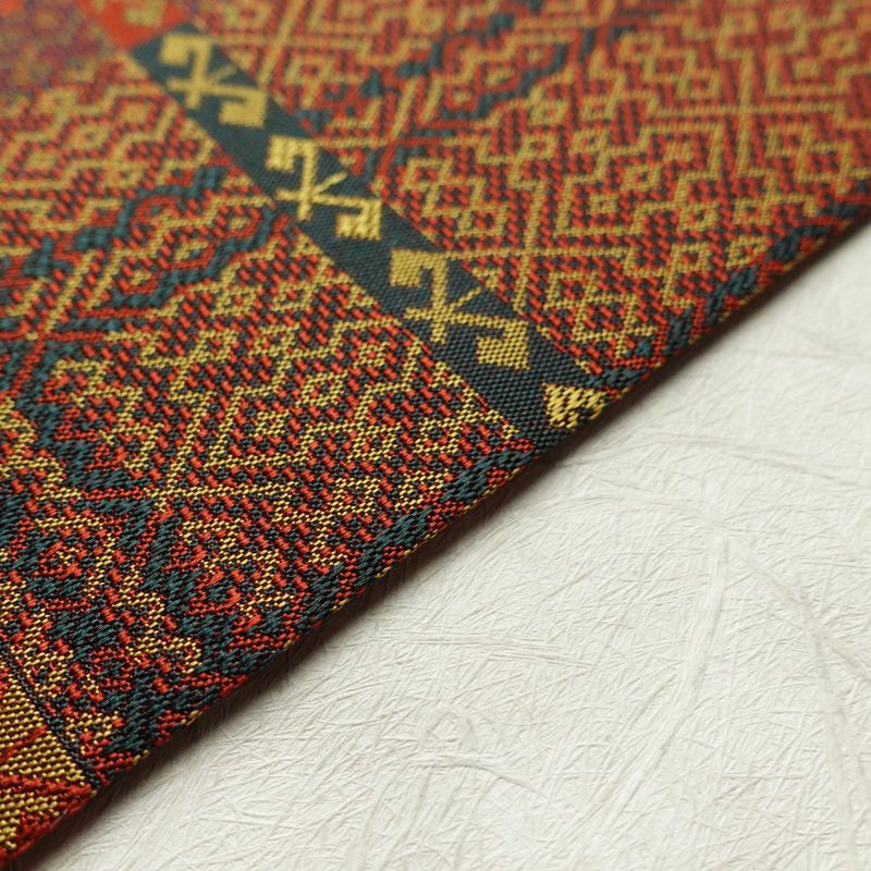 名古屋帯 全通柄 美品 正絹 幾何学柄・抽象柄 名古屋仕立て 帯 多色使い_画像12