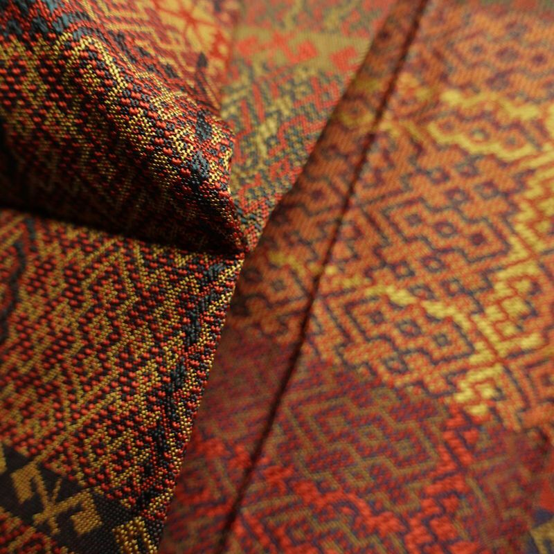 名古屋帯 全通柄 美品 正絹 幾何学柄・抽象柄 名古屋仕立て 帯 多色使い_画像19