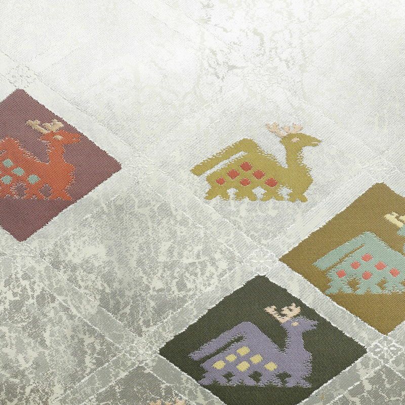 名古屋帯 六通柄 正絹 幾何学柄・抽象柄 名古屋仕立て 箔 帯 金・銀_画像2