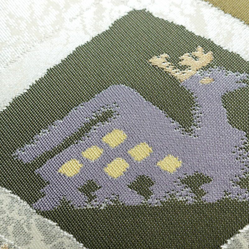 名古屋帯 六通柄 正絹 幾何学柄・抽象柄 名古屋仕立て 箔 帯 金・銀_画像4