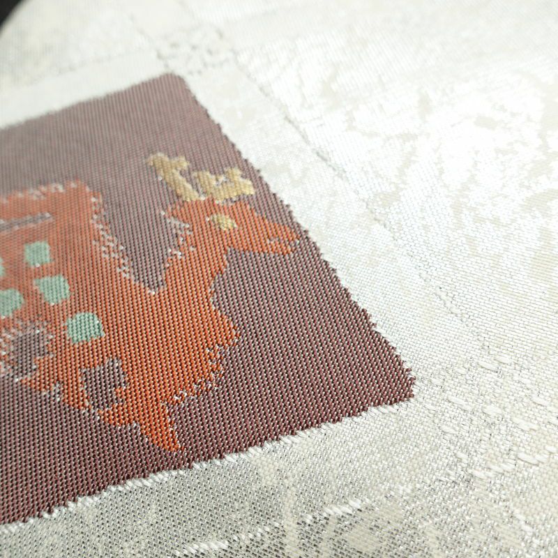 名古屋帯 六通柄 正絹 幾何学柄・抽象柄 名古屋仕立て 箔 帯 金・銀_画像5