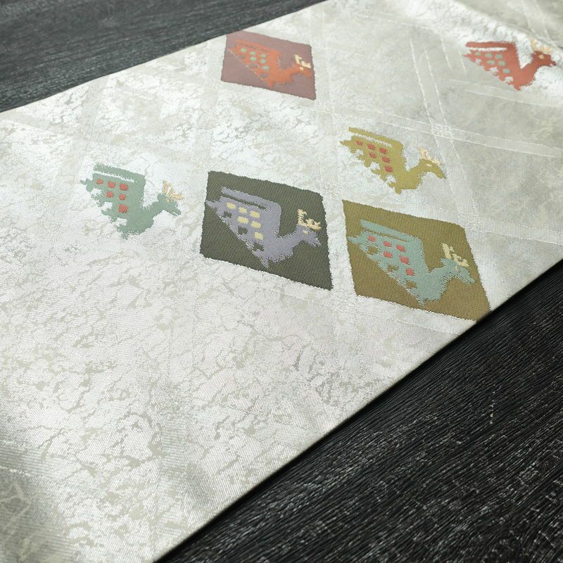 名古屋帯 六通柄 正絹 幾何学柄・抽象柄 名古屋仕立て 箔 帯 金・銀_画像9