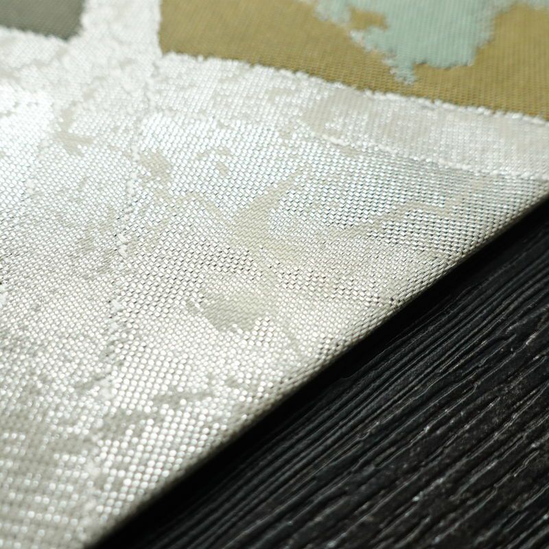 名古屋帯 六通柄 正絹 幾何学柄・抽象柄 名古屋仕立て 箔 帯 金・銀_画像10