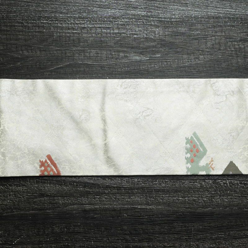 名古屋帯 六通柄 正絹 幾何学柄・抽象柄 名古屋仕立て 箔 帯 金・銀_画像11