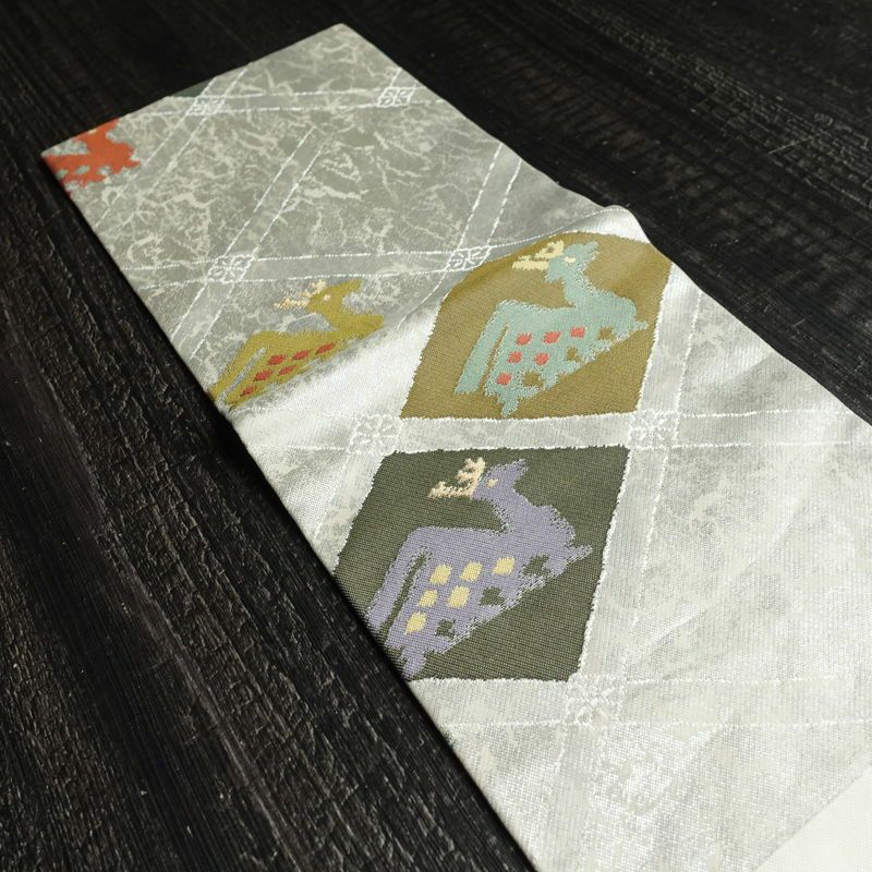 名古屋帯 六通柄 正絹 幾何学柄・抽象柄 名古屋仕立て 箔 帯 金・銀_画像15