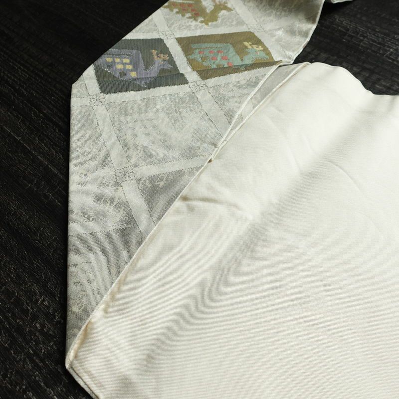 名古屋帯 六通柄 正絹 幾何学柄・抽象柄 名古屋仕立て 箔 帯 金・銀_画像20