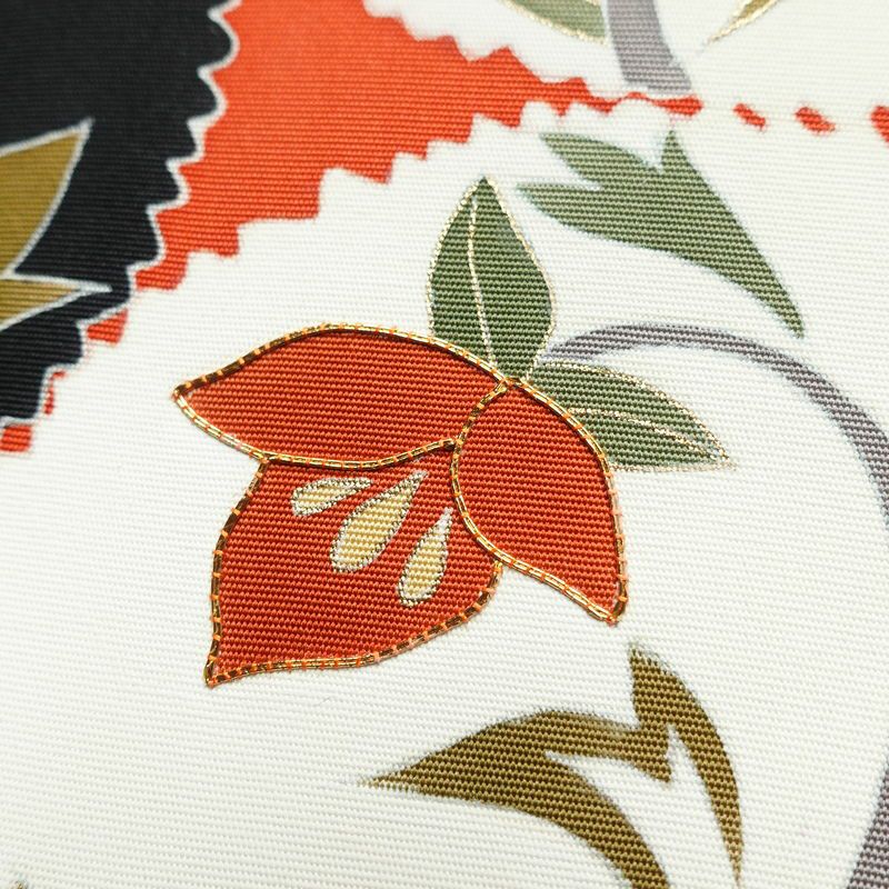 名古屋帯 太鼓柄 良品 金駒刺繍 正絹 花柄 名古屋仕立て 帯 橙_画像5