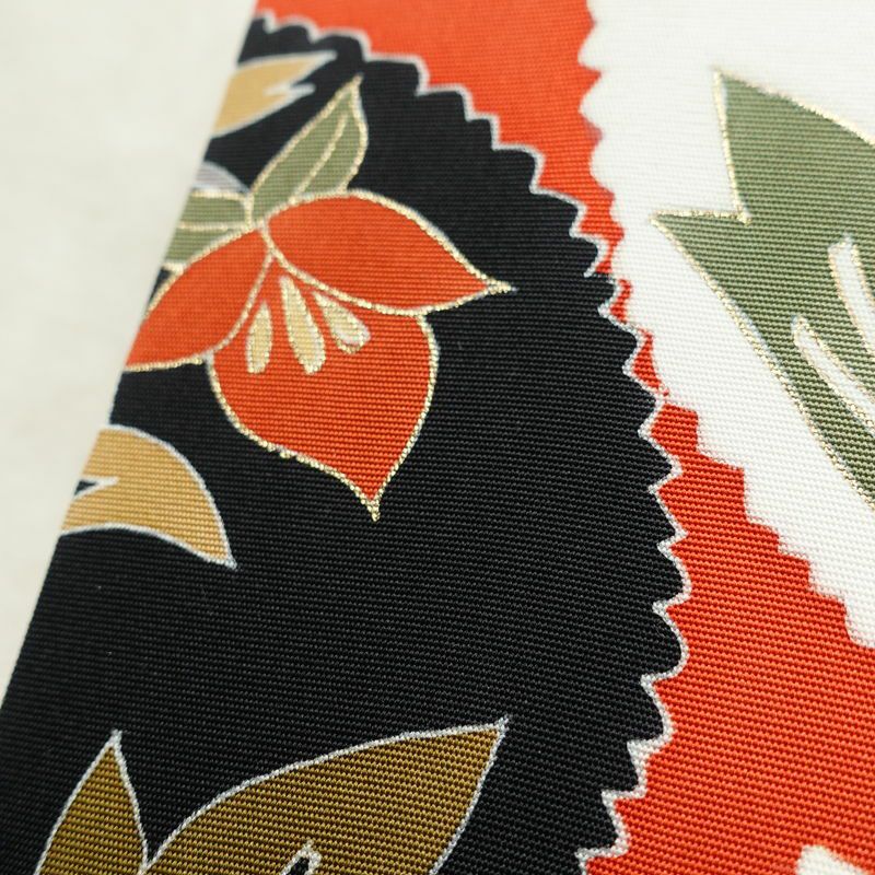 名古屋帯 太鼓柄 良品 金駒刺繍 正絹 花柄 名古屋仕立て 帯 橙_画像7