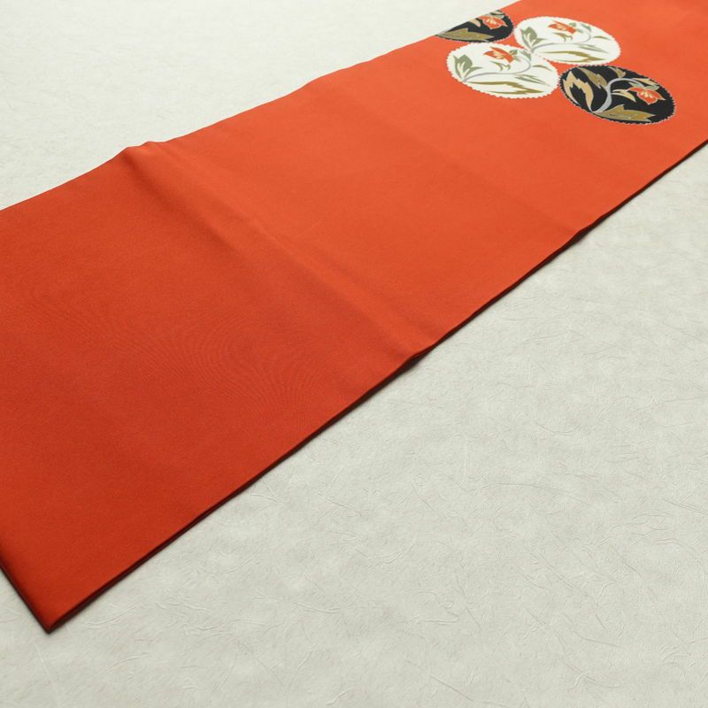 名古屋帯 太鼓柄 良品 金駒刺繍 正絹 花柄 名古屋仕立て 帯 橙_画像9