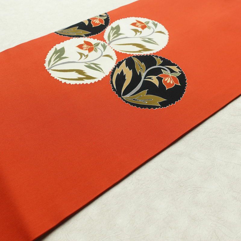 名古屋帯 太鼓柄 良品 金駒刺繍 正絹 花柄 名古屋仕立て 帯 橙_画像12
