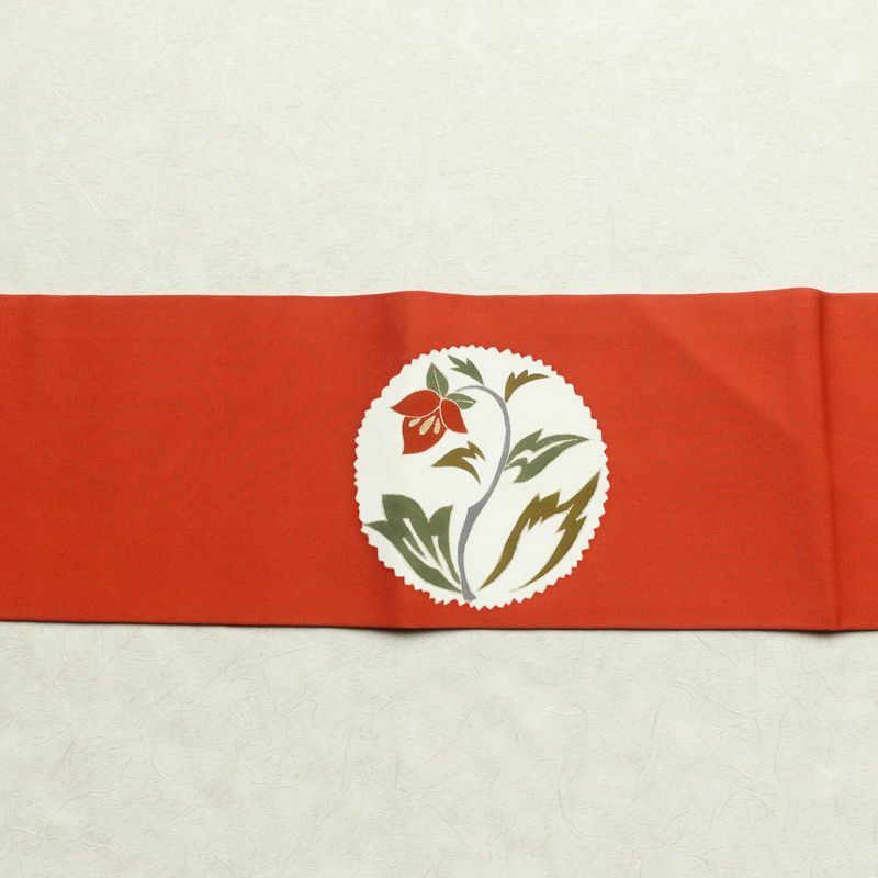 名古屋帯 太鼓柄 良品 金駒刺繍 正絹 花柄 名古屋仕立て 帯 橙_画像14
