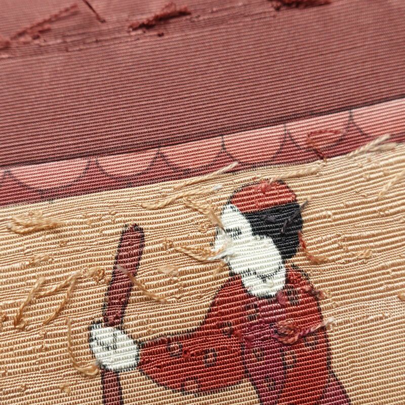 名古屋帯 髭紬 太鼓柄 良品 正絹 人物・動物柄 名古屋仕立て 帯 小豆・エンジ_画像4