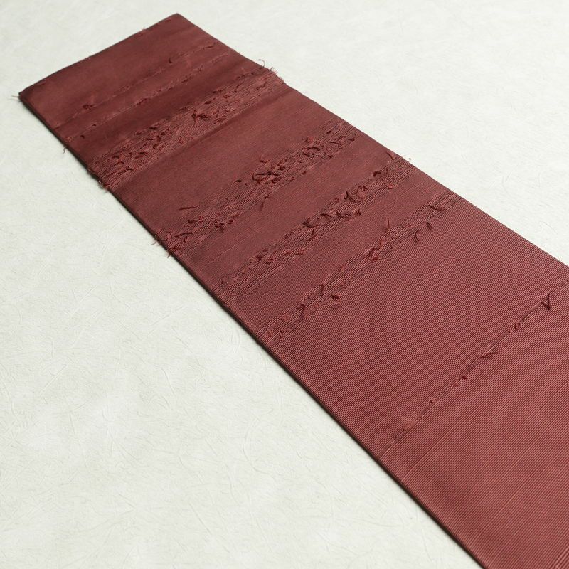 名古屋帯 髭紬 太鼓柄 良品 正絹 人物・動物柄 名古屋仕立て 帯 小豆・エンジ_画像16