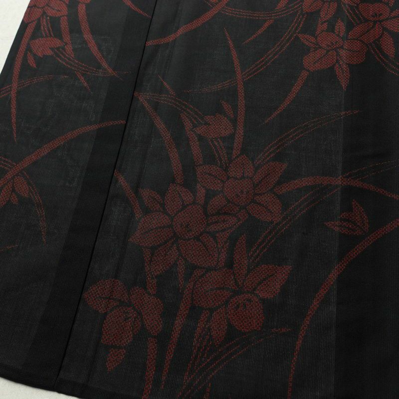 盛夏 良品 夏用 しつけ糸付き 正絹 花柄 単衣仕立て 身丈162.5cm 裄丈66.5cm 着物 黒_画像4