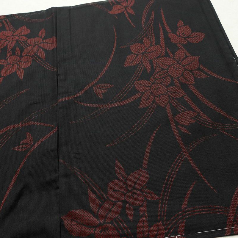 盛夏 良品 夏用 しつけ糸付き 正絹 花柄 単衣仕立て 身丈162.5cm 裄丈66.5cm 着物 黒_画像13