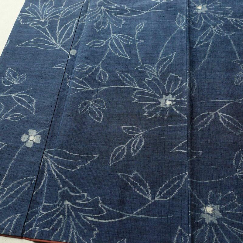 紬 良品 正絹 花柄 袷仕立て 身丈155.5cm 裄丈63cm 着物 青・紺_画像4