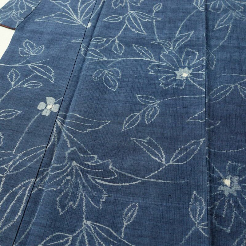 紬 良品 正絹 花柄 袷仕立て 身丈155.5cm 裄丈63cm 着物 青・紺_画像5