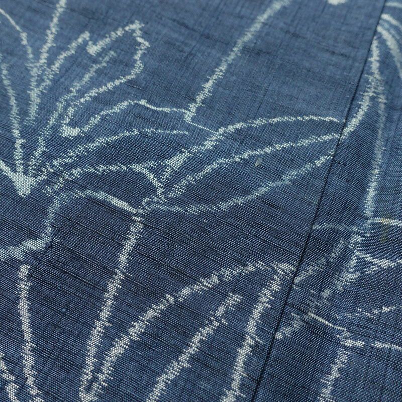 紬 良品 正絹 花柄 袷仕立て 身丈155.5cm 裄丈63cm 着物 青・紺_画像9