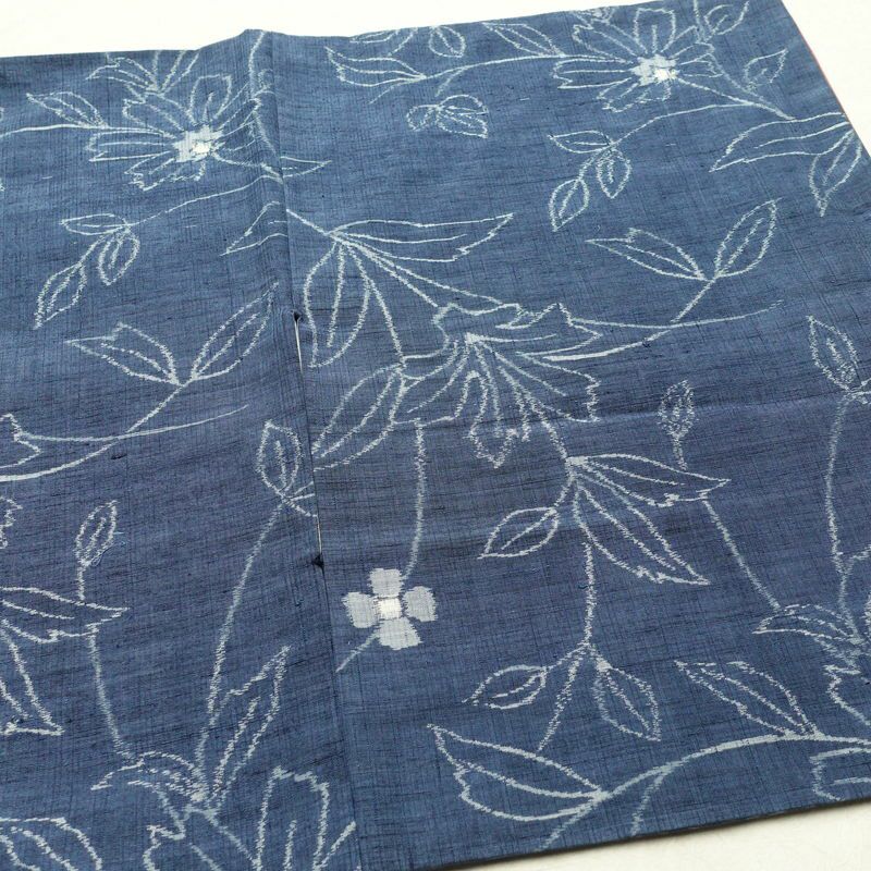 紬 良品 正絹 花柄 袷仕立て 身丈155.5cm 裄丈63cm 着物 青・紺_画像13
