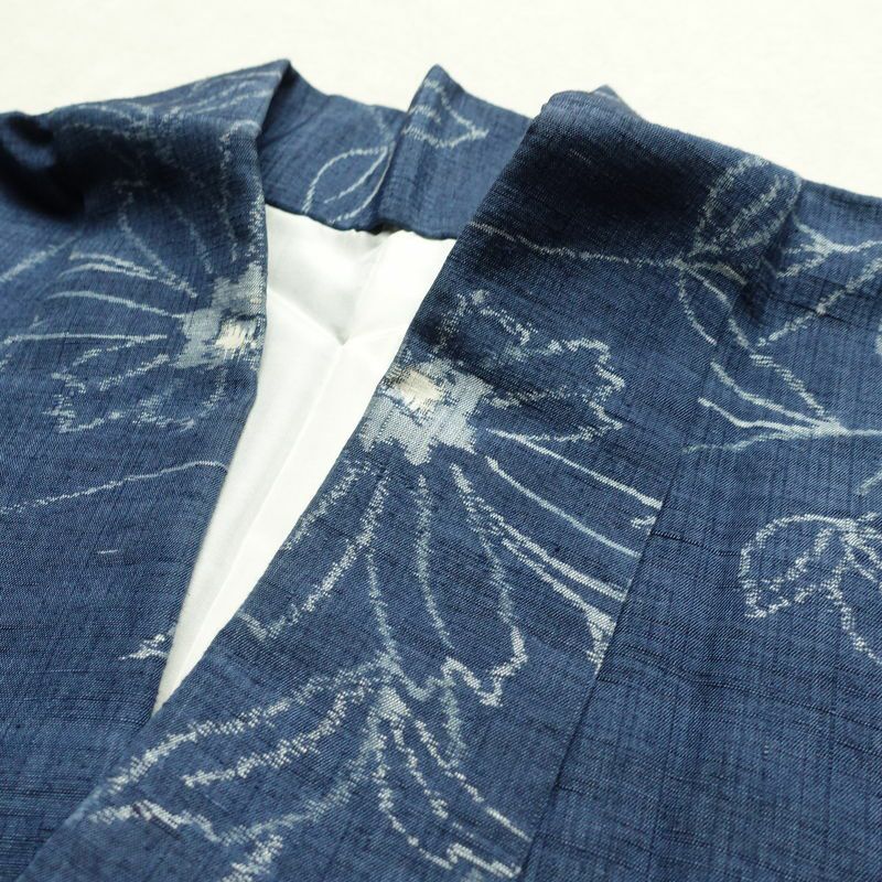 紬 良品 正絹 花柄 袷仕立て 身丈155.5cm 裄丈63cm 着物 青・紺_画像17