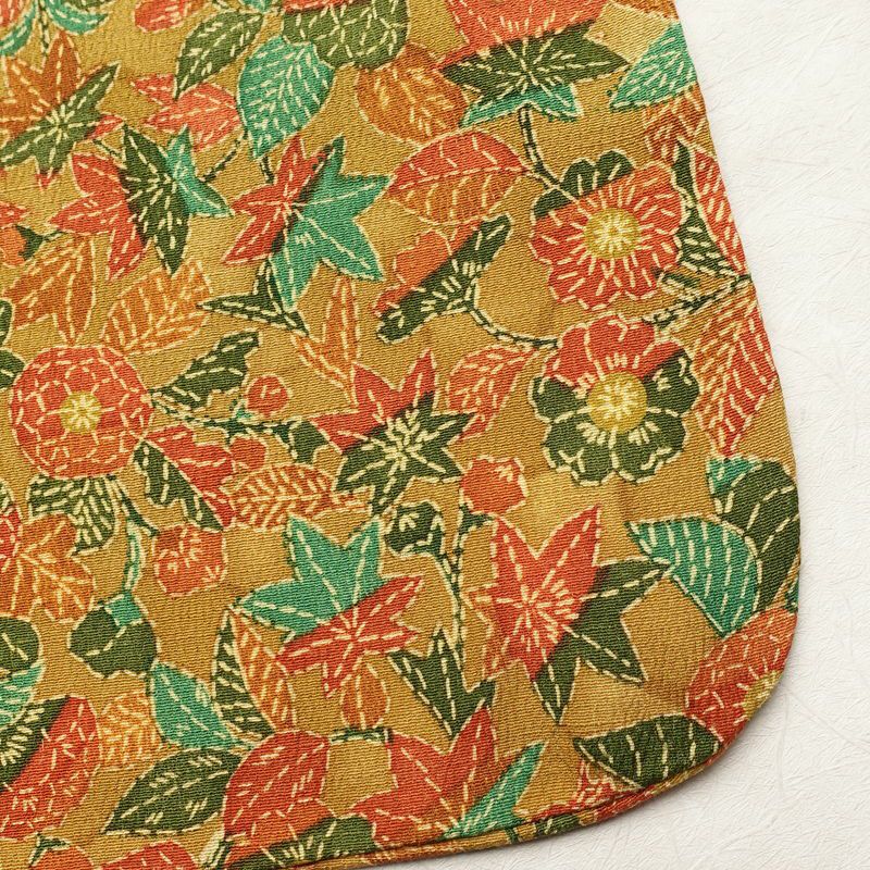 小紋 縮緬 総柄 正絹 木の葉・植物柄 袷仕立て 身丈151.5cm 裄丈63cm 着物 黄・黄土色_画像14
