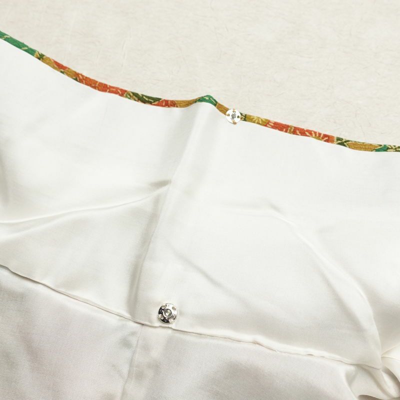 小紋 縮緬 総柄 正絹 木の葉・植物柄 袷仕立て 身丈151.5cm 裄丈63cm 着物 黄・黄土色_画像18