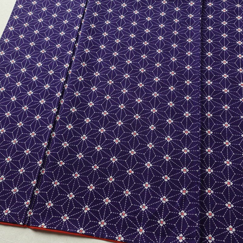 小紋 縮緬 正絹 麻の葉柄 袷仕立て 身丈147cm 裄丈62.5cm 着物 紫・藤色_画像4