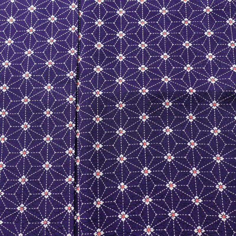 小紋 縮緬 正絹 麻の葉柄 袷仕立て 身丈147cm 裄丈62.5cm 着物 紫・藤色_画像6