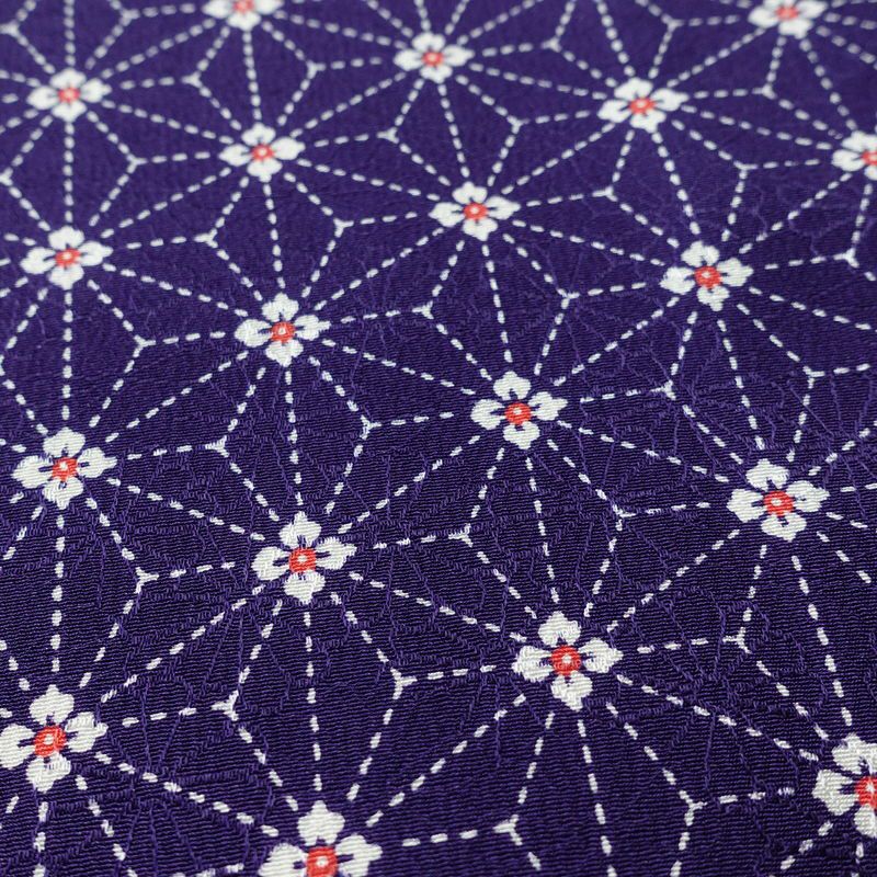 小紋 縮緬 正絹 麻の葉柄 袷仕立て 身丈147cm 裄丈62.5cm 着物 紫・藤色_画像8