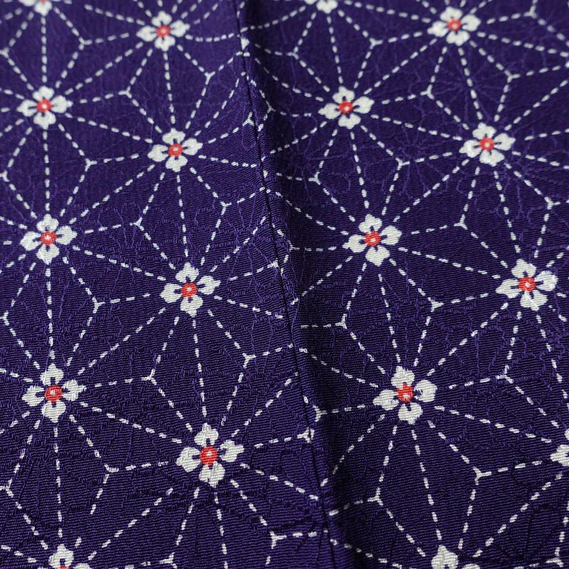 小紋 縮緬 正絹 麻の葉柄 袷仕立て 身丈147cm 裄丈62.5cm 着物 紫・藤色_画像10