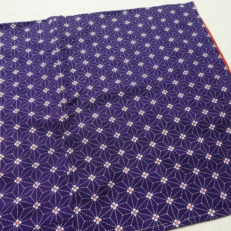 小紋 縮緬 正絹 麻の葉柄 袷仕立て 身丈147cm 裄丈62.5cm 着物 紫・藤色_画像13