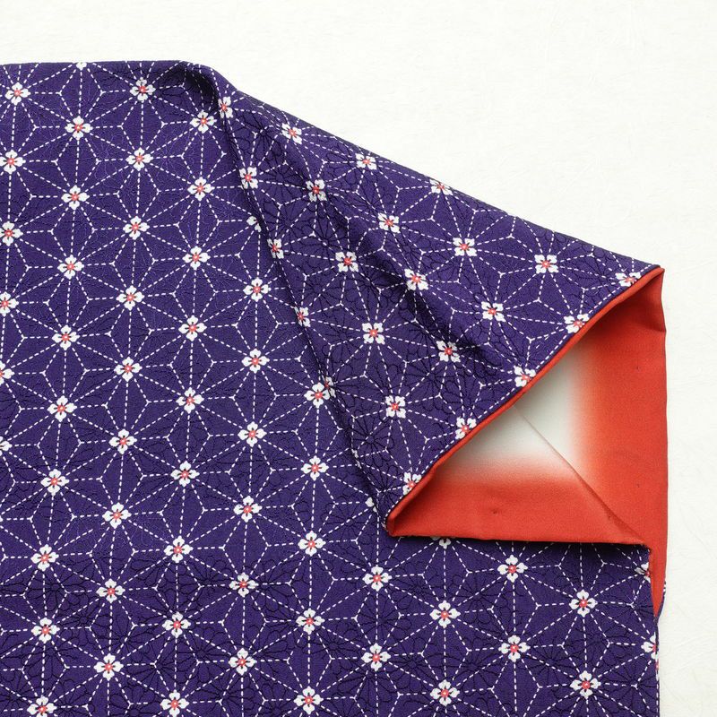 小紋 縮緬 正絹 麻の葉柄 袷仕立て 身丈147cm 裄丈62.5cm 着物 紫・藤色_画像14