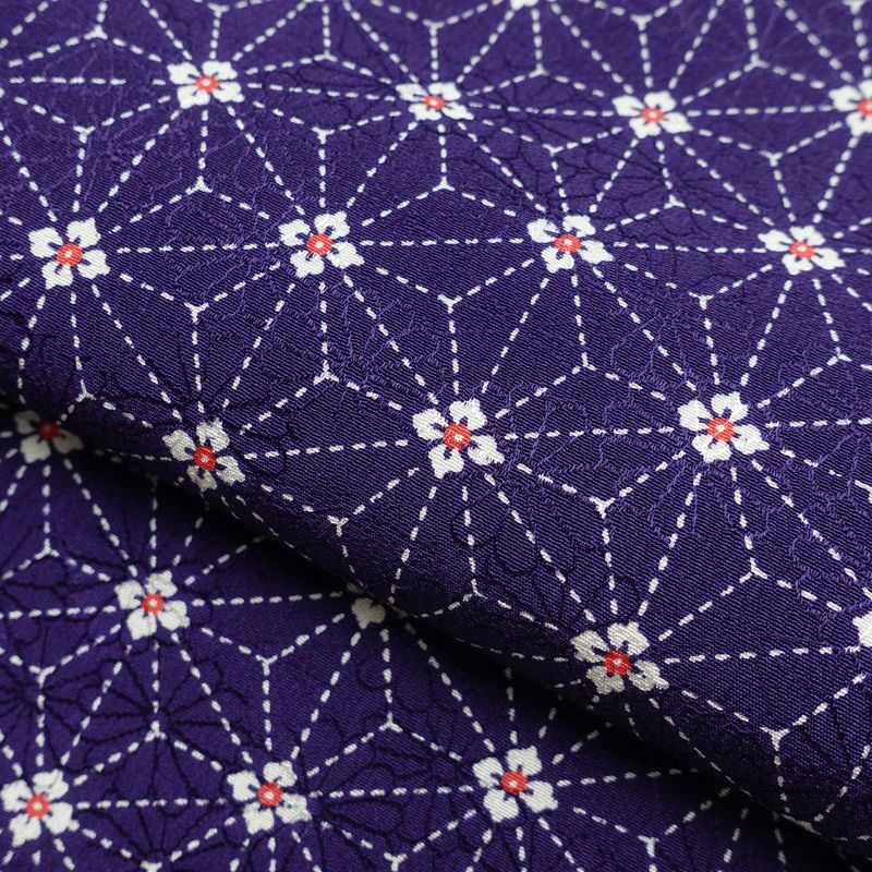 小紋 縮緬 正絹 麻の葉柄 袷仕立て 身丈147cm 裄丈62.5cm 着物 紫・藤色_画像20