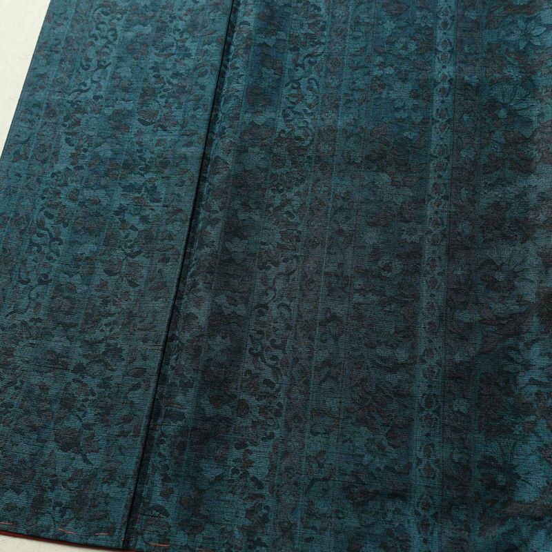 単衣 紬 良品 正絹 花柄 単衣仕立て 胴抜き 身丈161cm 裄丈65cm 一部しつけ糸付き 着物 青・紺_画像4