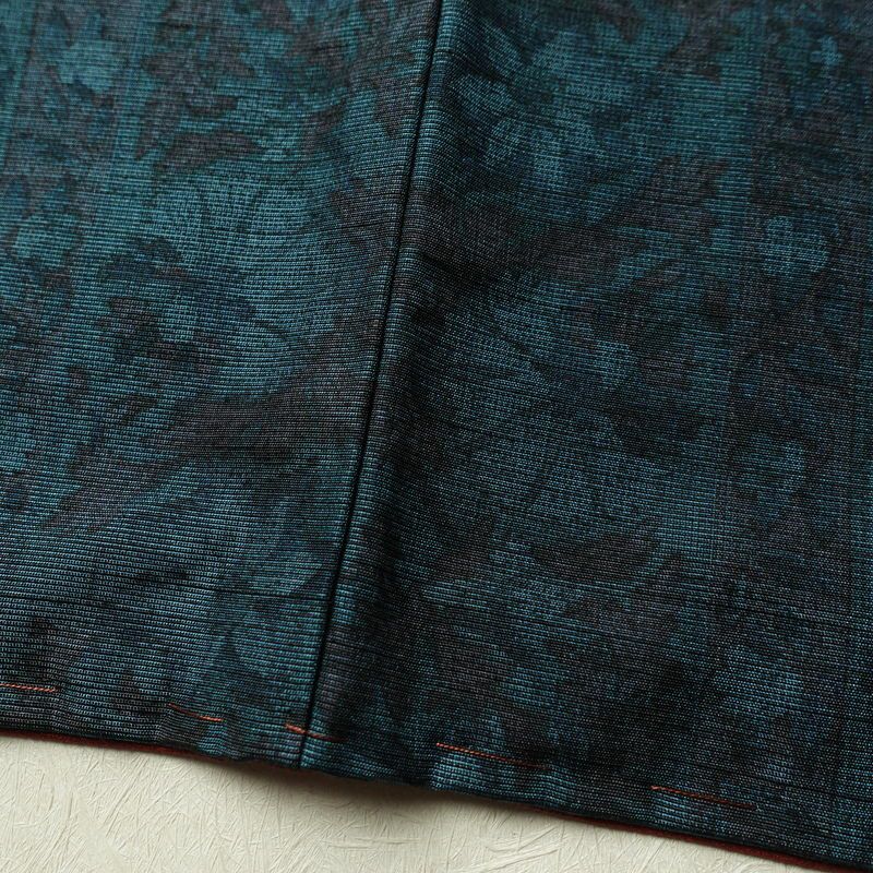 単衣 紬 良品 正絹 花柄 単衣仕立て 胴抜き 身丈161cm 裄丈65cm 一部しつけ糸付き 着物 青・紺_画像11